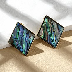 304ステンレススチールスタッドピアス  シェルと  イオンプレーティング（ip）  菱形  18KGP本金メッキ  34x27.5mm&nbsp;EJEW-C138-02G