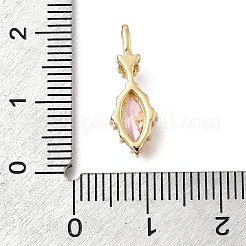 真鍮製ガラスチャーム  ハートチャーム付き菱形  14KGP本金メッキ  多面カット  ピンク  18.5x6.5x4.5mm  穴：3.5x2mm&nbsp;LS-KK-U061-20G-05
