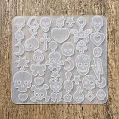 DIYペンダントシリコンモールド  レジン型  UVレジン用  エポキシ樹脂ジュエリー作り  スカル  ホワイト  120x130x4.5mm  穴：1.8mm  内径：9~29x6.5~27mm&nbsp;DIY-A060-02A
