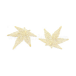 ステンレスペンダント201個  エッチングされた金属装飾  葉形  18KGP本金メッキ  40x40x0.3mm  穴：1.4mm&nbsp;STAS-N102-10LG