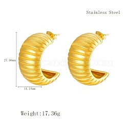 Stylish 304 Stainless Steel Striped C-Shaped Stud Earrings for Women's Daily Wear&nbsp;CD0709