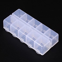 直方体プラスチックビーズコンテナ  フリップトップビーズ収納  10のコンパートメント  ホワイト  8.8x4.4x2.05cm&nbsp;X-CON-N007-01
