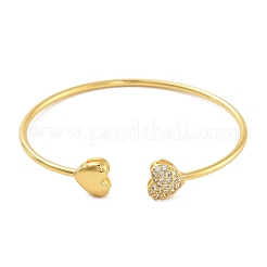 Heart Clear Cubic Zirconia Cuff Bangles&nbsp;BJEW-Z072-01G