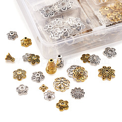 チベット風アロイビーズコーン&キャップ  花  アンティークシルバー＆アンティーク金色  7x5mm  穴：1.5mm  内径：3mm  320個/箱&nbsp;PALLOY-TA0001-78
