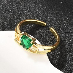 母の日 真鍮 パヴェ キュービックジルコニア カフ オープンリング  ワード「mom」を刻まれるハート  鉛フリー＆カドミウムフリー  長持ちメッキ  ラックめっき  18KGP本金メッキ  グリーン  7.5mm  内径：17mm&nbsp;CU-CBACDF6-06G-02