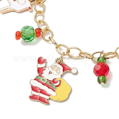 クリスマステーマの合金エナメルチャームブレスレット女性用  カラフル  7-1/8インチ（18cm）&nbsp;BJEW-JB11134