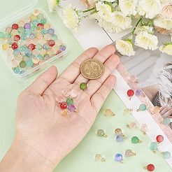 84個 7スタイル透明＆ツートン透明スプレー塗装ガラスペンダント  ライトゴールドメッキ真鍮ループ付き  艶消し  グリッターパウダー付き  ラウンドチャーム  ミックスカラー  12x8mm  穴：1.6~2mm  12個/スタイル&nbsp;GLAA-FH0001-40