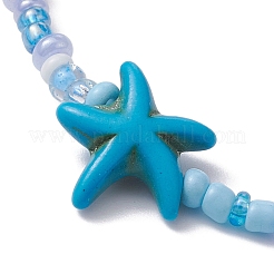 Glass Seed & Synthetic Turquoise Starfish Beaded Stretch Bracelet for Women&nbsp;BJEW-JB09709-01