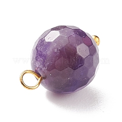 天然な混合石のチャーム  金色の真鍮ループ  多面カット  ラウンド  14.5x9.5~10.5mm  穴：2mm&nbsp;PALLOY-JF01677