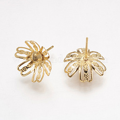 304ステンレススチール製イヤリング部品  6花びら  花  ゴールドカラー  15mm  花：14x4.5mm  トレイ：4mm  ピン：0.7mm&nbsp;STAS-G187-20G