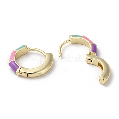真鍮エナメルバンブーフープピアス  長持ちメッキ  鉛フリー＆カドミウムフリー  18KGP本金メッキ  16x17.5x3.5mm&nbsp;EJEW-K247-06LG
