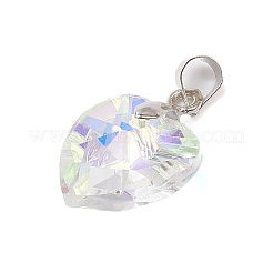 真鍮製ガラスチャーム  ハート  プラチナ  19x14x7mm  穴：5x4mm&nbsp;PALLOY-JF02757