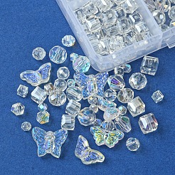 電気メッキガラスビーズセット  ABカラーメッキ  多面カット  混合図形  クリアAB  4~12.5x3~15.5mm  穴：0.4~1mm&nbsp;EGLA-FS0001-41