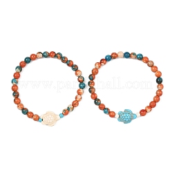 2Pcs Synthetic Ocean White Jade & Synthetic Turquoise Turtle Beads Stretch Bracelets for Women Men&nbsp;BJEW-JB13640