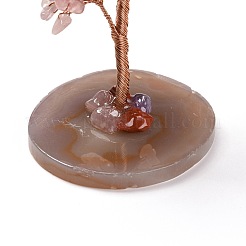 天然ローズクォーツチップと瑪瑙台座ディスプレイ装飾  生命の木 癒しの石の木  レイキヒーリングクリスタルチャクラバランシング用  カドミウムフリー＆鉛フリー  59~70x47~65x100~114mm&nbsp;DJEW-A001-04C