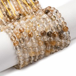 天然石ルチルクォーツビーズ連売り  ラウンド  4mm  穴：0.7mm  約99個/連  14.57''（37センチメートル）&nbsp;X-G-D314-A01-4mm