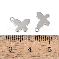 変色しない201ステンレススチールチャーム  バタフライチャーム  ステンレス鋼色  8x11x1mm  穴：1.4mm&nbsp;STAS-C108-26P