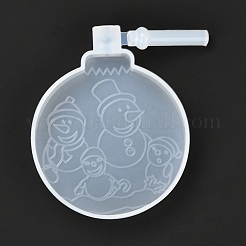 DIY クリスマス ライト シリコン像型  レジン型  粘土工芸の金型ツール  雪だるま模様のフラットラウンド  ホワイト  70x56x11mm  穴：5mm&nbsp;DIY-P028-12