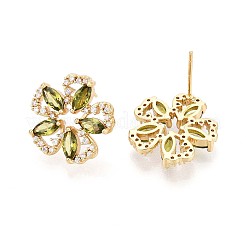 花の真鍮マイクロキュービックジルコニアスタッドピアスを切り開きます  18KGP本金メッキ  16.5x17.5mm&nbsp;EJEW-F373-03G