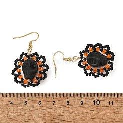 ハロウィン ゴシック調 合成ターコイズ スカル ダングルピアス  ガラスシードビーズで  ミックスカラー  49x27.5mm&nbsp;EJEW-MZ00807