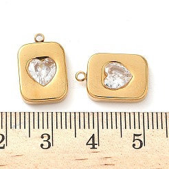 304ステンレスペンダント  ラインストーン付き  イオンプレーティング（ip）  ハートを付きの矩形  クリスタル  16x11x4.5mm  穴：1.2mm&nbsp;STAS-H483-38G-01