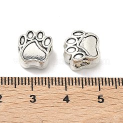 チベットスタイルの亜鉛合金犬の足跡ヨーロッパのビーズ  鉛フリー＆カドミウムフリー  アンティークシルバー  11x10.6x7.5mm  穴：4.8mm&nbsp;X-MPDL-R038-008AS-RS