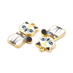 ラックメッキ合金ペンダント  印刷  鉛フリー＆カドミウムフリー＆ニッケルフリー  猫のチャーム  ライトゴールド  ホワイト  23x14x2mm  穴：1.6mm&nbsp;LS-FIND-H043-01LG-06