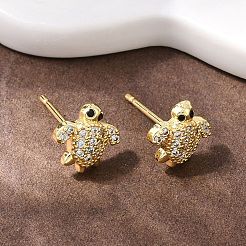 Brass Micro Pave Clear Cubic Zirconia Stud Earrings&nbsp;EJEW-F400-25A-G