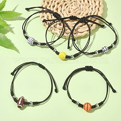 アクリルスポーツボール編組ビーズブレスレット  韓国のワックスポリエステルコード調節可能な女性用ブレスレット  ミックスカラー  内径：3-1/2インチ（9cm）  約5個/セット&nbsp;BJEW-TA00331