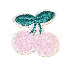 チェリーアップリケ  スパンコール付き  機械刺繍布地手縫い/アイロンワッペン  マスクと衣装のアクセサリー  ピンク  33.5~34.5x33.5~34.5x1.5mm&nbsp;DIY-N007-11