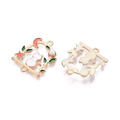 合金エナメル、ABSイミテーションパールキャットバック、スイングコネクタチャーム付き  カドミウムフリー＆鉛フリー  ライトゴールド  カラフル  27x22x4.5mm  穴：1.8mm&nbsp;PALLOY-T092-60