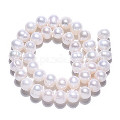 天然養殖淡水パールビーズ連売り  ポテト  ホワイト  9~10mm  穴：0.5mm  約38個/連  14.57インチ（37cm）&nbsp;PEAR-S001-9-10mm-3