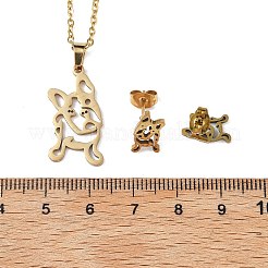 Hollow French Bulldog 201 Stainless Steel Pendant Necklaces & Stud Earrings Sets for Women&nbsp;SJEW-Q025-06G