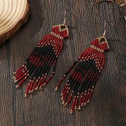 Handmade Bohemian Glass Seed Beads Long Dress Tassel Dangle Earrings&nbsp;MO3708-2