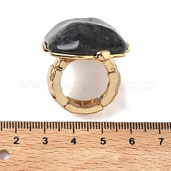 天然ラブラドライトと合金を使用した女性用指輪  ナゲット  ゴールドカラー  ナゲット：36.5~37x30mm  内径：17.5~19mm&nbsp;RJEW-G375-01G-05