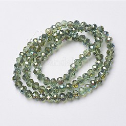 電気メッキ透明ガラスビーズ連売り  メッキ半分緑  多面カット  ロンデル  薄緑  3x2mm  穴：0.8mm  約150~155個/連  15~16インチ（38~40cm）&nbsp;EGLA-A034-T2mm-S11