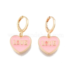 Heart with Word Love Enamel Dangle Leverback Earrings&nbsp;EJEW-N012-108B