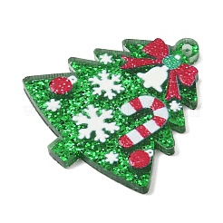 クリスマスアクリルパーツ  グリッターパウダー付き  クリスマスツリー  34.5x31.5x2.5mm  穴：1.6mm&nbsp;OACR-I028-02B
