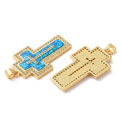 ラックメッキ真鍮マイクロパヴェキュービックジルコニアペンダント  カドミウムフリー＆鉛フリー  長持ちメッキ  クロス  18KGP本金メッキ  35x19.5x2.5mm  穴：4x3mm&nbsp;KK-P268-17H-G