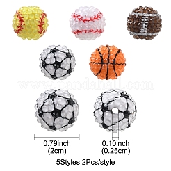 10個5色スポーツテーマ不透明アクリル樹脂ビーズ  ラウンド  ミックスカラー  20mm  穴：2.5mm  2個/カラー&nbsp;MACR-FS0002-05