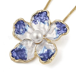 Alloy Blue Enamel Camellia Flower Pendant Necklaces&nbsp;NJEW-B113-02