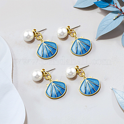 4 Pairs 2 Colors Shell Shape Zinc Alloy Enamel Dangle Stud Earrings&nbsp;EJEW-GO0007-012