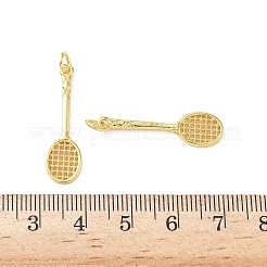 真鍮チャーム  バドミントンラケット  丸カン付き  ゴールドカラー  28.5x8.5x2.5mm  穴：3.5mm&nbsp;KK-I381-06G-01