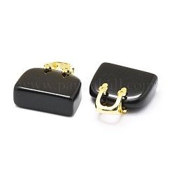 天然黒曜石真鍮ペンダント  ゴールドカラー  バッグ  27~29x24~26x9~13mm  穴：6mm&nbsp;KK-E274-01G-07