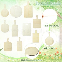 ハンドル付き長方形木製ミニカッティングボード10個、10スタイル  未完成の木製クラフトパドル、ペイント用 DIY キッチン ホームデコレーション  リネン  220~300x90~157x3mm  1個/スタイル&nbsp;AJEW-CJ0001-51