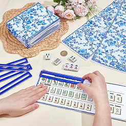ポリエステル＆PVC麻雀カードカバー4枚  花模様の長方形  アクリル製ガイド読書ストリップ4枚付き  ディープスカイブルー  485x135x1mm&nbsp;AJEW-NB0009-32