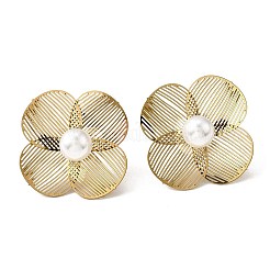 304ステンレススチールプラスチック模造真珠スタッドピアス  花  イオンプレーティング（ip）  ゴールドカラー  26x26mm&nbsp;EJEW-D308-07G