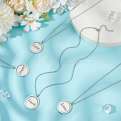 4Pcs 304 Stainless Steel Rotatable Blank Flat Round Pendant Cable Chain Necklaces&nbsp;NJEW-BC0001-11P