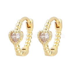 Heart Brass Micro Pave Clear Cubic Zirconia Hoop Earrings&nbsp;EJEW-D348-26G