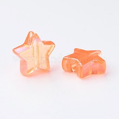 環境に優しい透明アクリルビーズ  スター  オレンジ  ABカラー  直径約10mm  厚さ4mm  穴：1.5mm&nbsp;X-PL556-4
